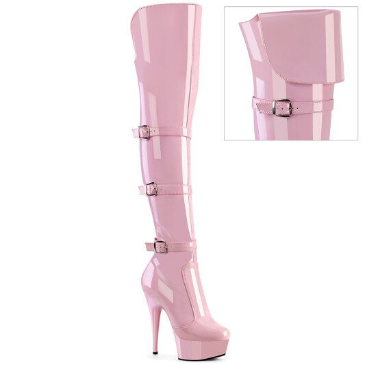Pleaser DELIGHT-3018 Botas por encima de la rodilla con Plataforma Charol Rosa EU-35 / US-5