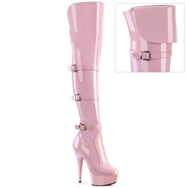 Pleaser DELIGHT-3018 Botas por encima de la rodilla con Plataforma Charol Rosa EU-35 / US-5