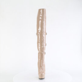 Pleaser DELIGHT-3018 Botas por encima de la rodilla con Plataforma Charol Beige EU-35 / US-5