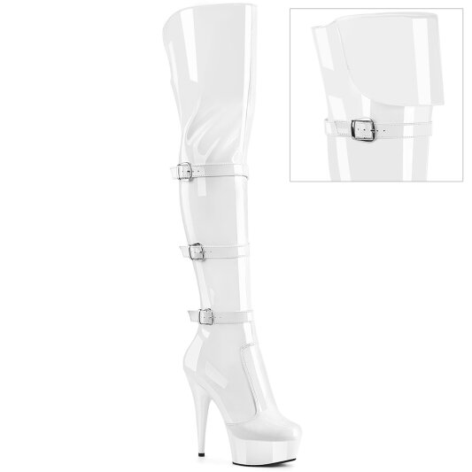 Pleaser DELIGHT-3018 Botas por encima de la rodilla con Plataforma Charol Blanco EU-37 / US-7