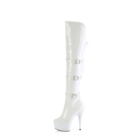 Pleaser DELIGHT-3018 Botas por encima de la rodilla con Plataforma Charol Blanco EU-37 / US-7