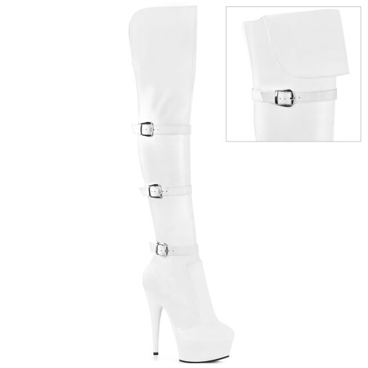 Pleaser DELIGHT-3018 Botas por encima de la rodilla con Plataforma de Piel Sintética Blanco EU-37 / US-7