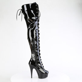Pleaser DELIGHT-3022 Botas por encima de la rodilla con Plataforma Charol Negro EU-36 / US-6