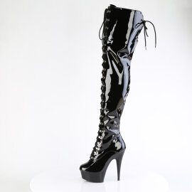 Pleaser DELIGHT-3022 Botas por encima de la rodilla con Plataforma Charol Negro EU-35 / US-5