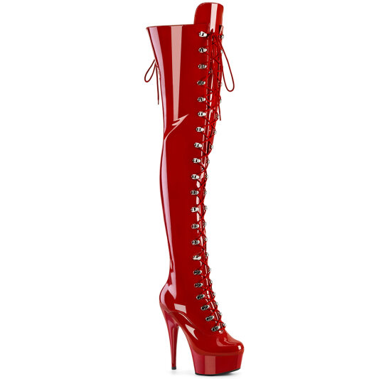 Pleaser DELIGHT-3022 Botas por encima de la rodilla con Plataforma Charol Rojo EU-35 / US-5