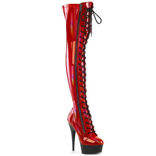Pleaser DELIGHT-3029 Botas por encima de la rodilla con Plataforma Charol Holograma Red EU-35 / US-5