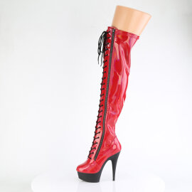 Pleaser DELIGHT-3029 Botas por encima de la rodilla con Plataforma Charol Holograma Red EU-35 / US-5