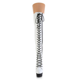 Pleaser DELIGHT-3029 Botas por encima de la rodilla con Plataforma Charol Holograma Blanco EU-35 / US-5
