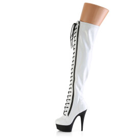 Pleaser DELIGHT-3029 Botas por encima de la rodilla con Plataforma Charol Holograma Blanco EU-35 / US-5
