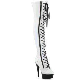 Pleaser DELIGHT-3029 Botas por encima de la rodilla con Plataforma Charol Holograma Blanco EU-38 / US-8