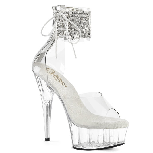 Pleaser DELIGHT-624RS Sandalias Plataforma Pedrería Transparente Plata EU-37 / US-7