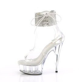Pleaser DELIGHT-624RS Sandalias Plataforma Pedrería Transparente Plata EU-37 / US-7