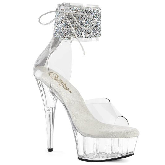Pleaser DELIGHT-624RS-02 Sandalias Plataforma Tono Claro pedrería Transparente EU-37/US-7