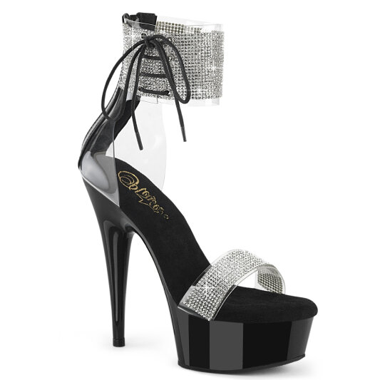 Pleaser DELIGHT-627RS Sandalias Plataforma Tono Claro pedrería Negro EU-38 / US-8