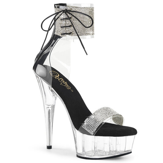 Pleaser DELIGHT-627RS Sandalias Plataforma Tono Claro pedrería Transparente EU-38/US-8