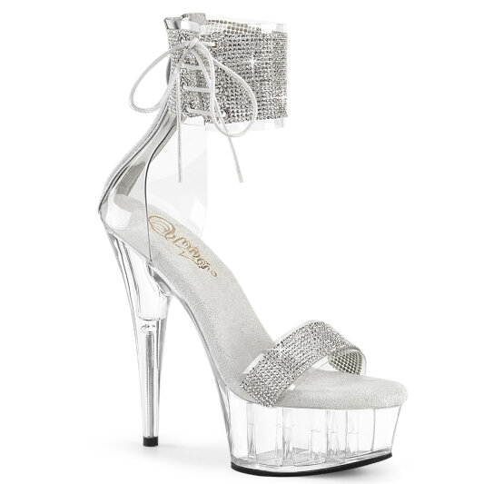 Pleaser DELIGHT-627RS Sandalias Plataforma Pedrería Transparente Plata EU-42 / US-12
