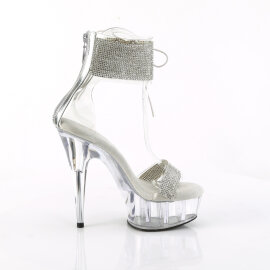 Pleaser DELIGHT-627RS Sandalias Plataforma Pedrería Transparente Plata EU-42 / US-12