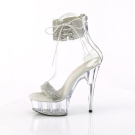 Pleaser DELIGHT-627RS Sandalias Plataforma Pedrería Transparente Plata EU-39 / US-9