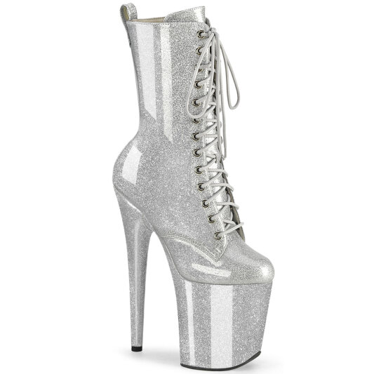 Pleaser FLAMINGO-1040GP Botines con Plataforma Charol Purpurina Plata EU-37 / US-7