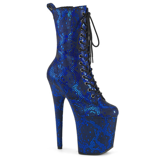 Pleaser FLAMINGO-1040SPF Botines con Plataforma Tela Metálico Estampado de serpiente Azul EU-37 / US-7