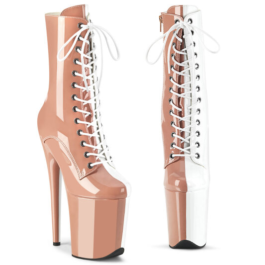 Pleaser FLAMINGO-1040TT Botines Plataforma Charol beige blanco EU-35 / US-5