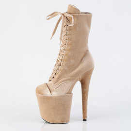 Pleaser FLAMINGO-1045VEL Botines con Plataforma terciopelo beige EU-42 / US-12