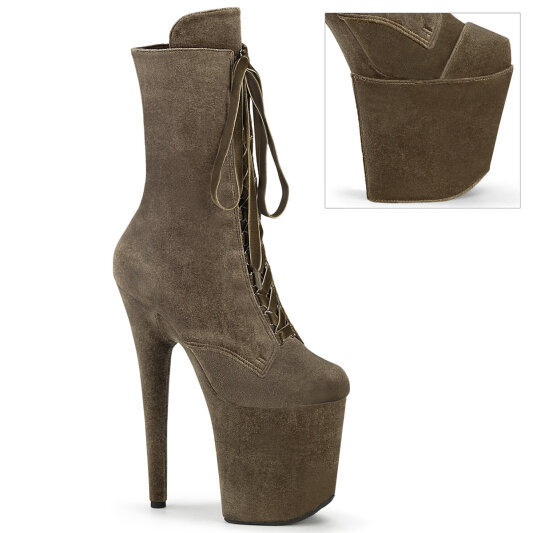 Pleaser FLAMINGO-1045VEL Botines Plataforma terciopelo caqui EU-39 / US-9