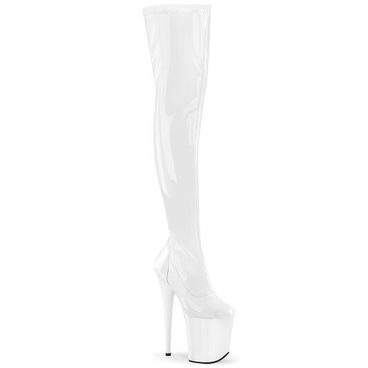 Pleaser FLAMINGO-3000 Botas por encima de la rodilla con Plataforma Charol blanco EU-35 / US-5