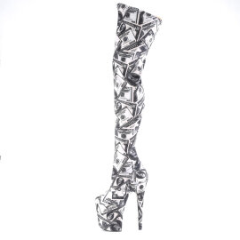 Pleaser FLAMINGO-3000DP Botas por encima de la rodilla con Plataforma Tela Negro Blanco EU-40 / US-10