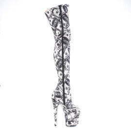 Pleaser FLAMINGO-3000DP Botas por encima de la rodilla con Plataforma Tela Negro Blanco EU-40 / US-10