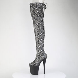 Pleaser FLAMINGO-3008SP-BT Botas por encima de la rodilla con Plataforma Estampado de serpiente Negro Blanco EU-35 / US-5