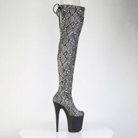 Pleaser FLAMINGO-3008SP-BT Botas por encima de la rodilla con Plataforma Estampado de serpiente Negro Blanco EU-35 / US-5