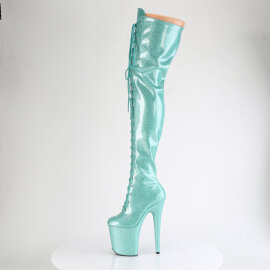 Pleaser FLAMINGO-3020GP Botas por encima de la rodilla con Plataforma Charol Purpurina Turquesa EU-35 / US-5