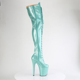 Pleaser FLAMINGO-3020GP Botas por encima de la rodilla con Plataforma Charol Purpurina Turquesa EU-42 / US-12
