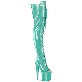 Pleaser FLAMINGO-3021GP Botas por encima de la rodilla con Plataforma Charol Purpurina Turquesa EU-37 / US-7