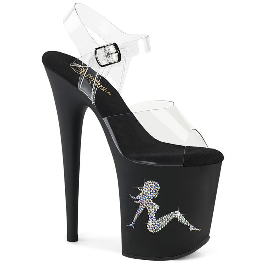 Pleaser FLAMINGO-808TGRS Sandalias Plataforma Tono Claro pedrería Negro Plata EU-35 / US-5