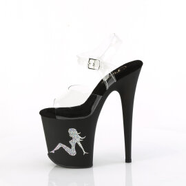 Pleaser FLAMINGO-808TGRS Sandalias Plataforma Tono Claro pedrería Negro Plata EU-37 / US-7