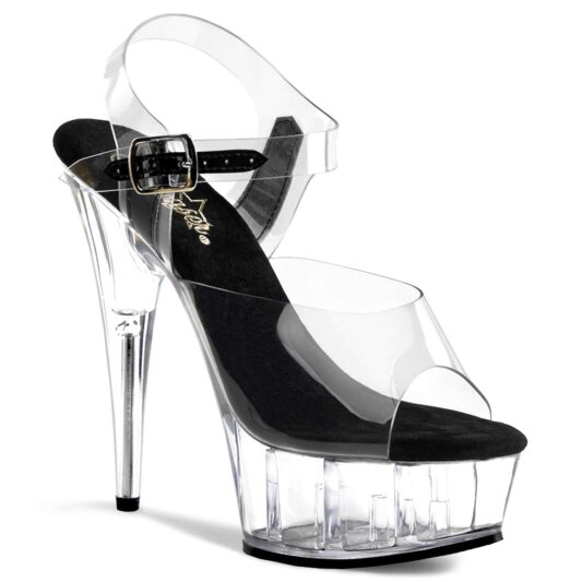 Pleaser Sandalia de Tacón DELIGHT-608 Negro Transparente EU-41 / US-11