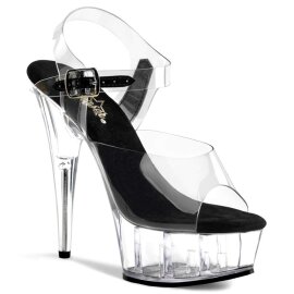 Pleaser Sandalia de Tacón DELIGHT-608 Negro Transparente EU-38 / US-8