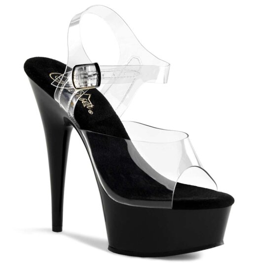 Pleaser Sandalia de Tacón DELIGHT-608 Negro Transparente EU-37 / US-7
