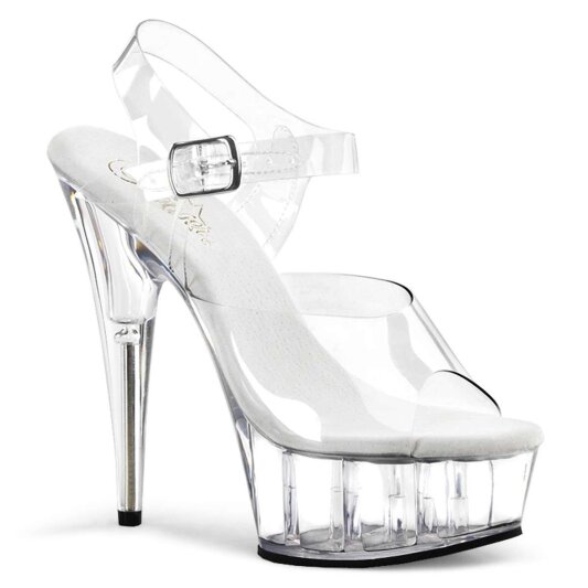 Pleaser Sandalia de Tacón DELIGHT-608 Plata Transparente EU-42 / US-12
