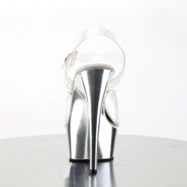Pleaser Sandalia de Tacón DELIGHT-608 Plata Transparente Metalizado EU-37 / US-7