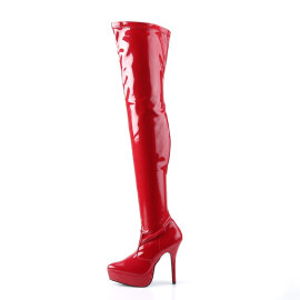 Devious INDULGE-3000 Botas por encima de la rodilla con Plataforma Charol Rojo EU-38 / US-8