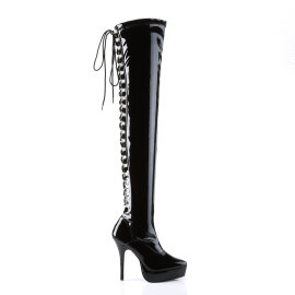 Devious INDULGE-3063 Botas por encima de la rodilla con Plataforma Charol Negro EU-43 / US-13