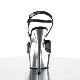 Pleaser Sandalia de Tacón DELIGHT-609 Negro Plata Metalizado EU-41 / US-11