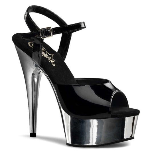 Pleaser Sandalia de Tacón DELIGHT-609 Negro Plata Metalizado EU-35 / US-5