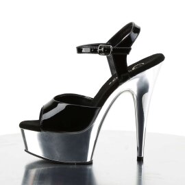 Pleaser Sandalia de Tacón DELIGHT-609 Negro Plata Metalizado EU-35 / US-5
