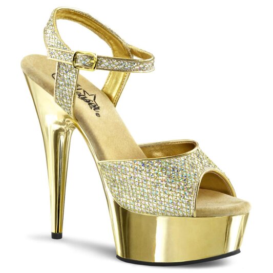 Pleaser Sandalia de Tacón DELIGHT-609G Dorado Metalizado Cromo EU-40 / US-10