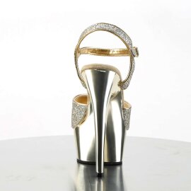 Pleaser Sandalia de Tacón DELIGHT-609G Dorado Metalizado Cromo EU-40 / US-10