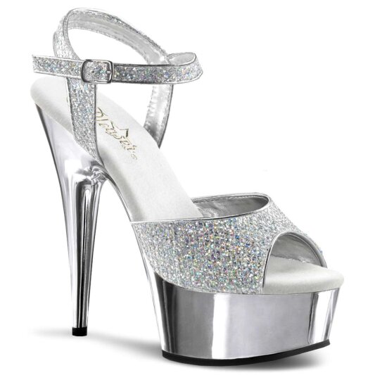 Pleaser Sandalia de Tacón DELIGHT-609G Plata Multi Purpurina Metalizado EU-35 / US-5